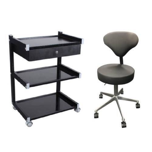 Medical Square Glass Trolley and Stool Set