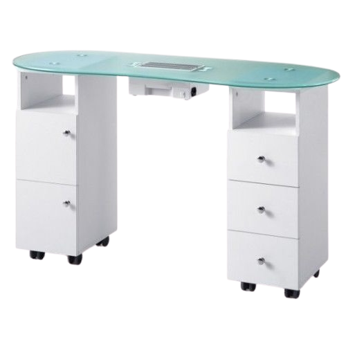 Round Edge Glass Top Nail Table with Extractor Fan