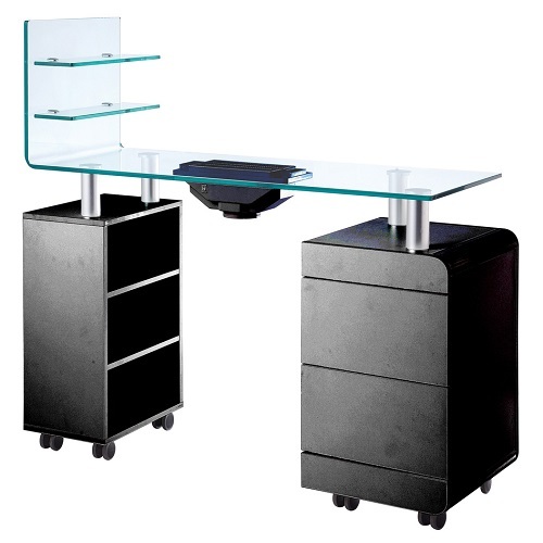 Glass Nail Table with Extractor - Black
