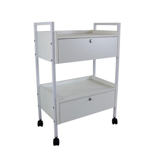 2 Drawer Tall Lockable Trolley - White