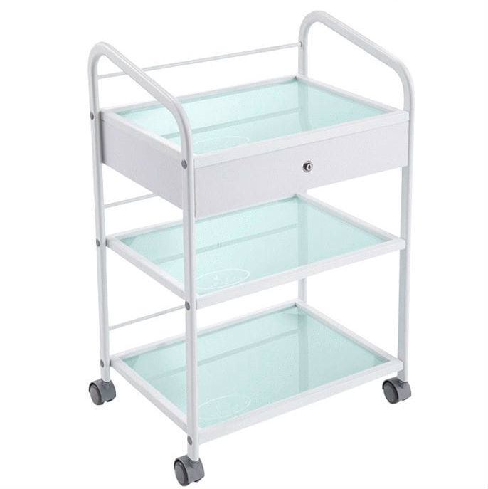 3 Shelf Medical Glass Trolley with 1 drawer