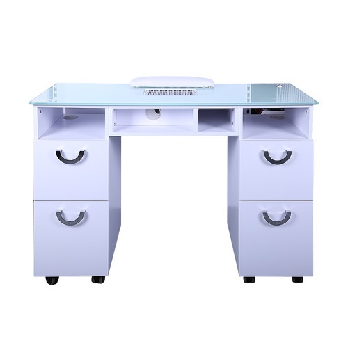 Square Edge Glass Top Nail Table with Extractor Fan