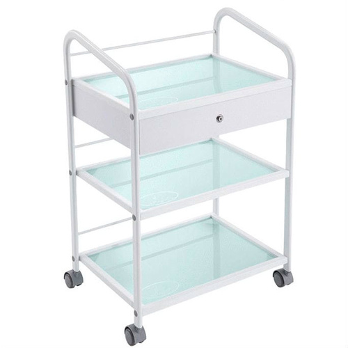 3 Shelf Medical Glass Trolley with 1 or 2 draw